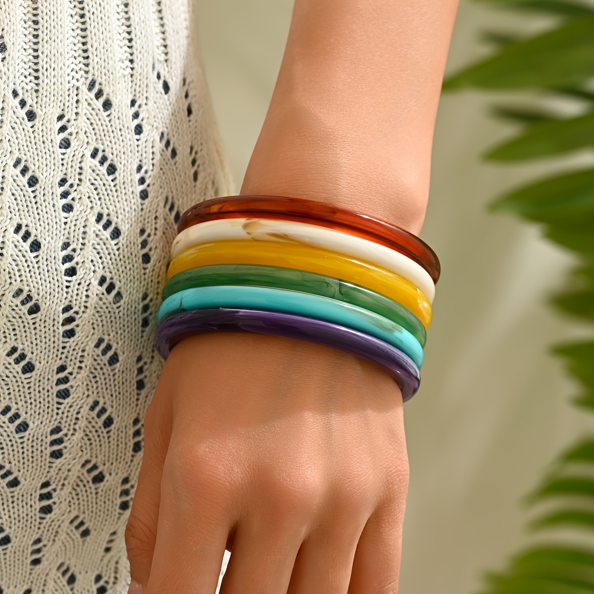 Colorful Layered Bohemian Acrylic Bangle Bracelet
